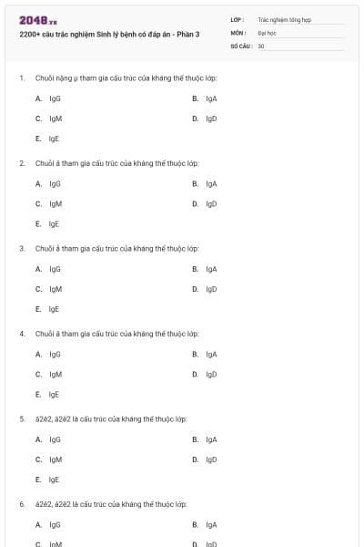 2200+ câu trắc nghiệm Sinh lý bệnh có đáp án - Phần 3