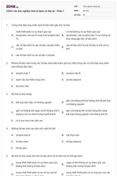 2200+ câu trắc nghiệm Sinh lý bệnh có đáp án - Phần 7