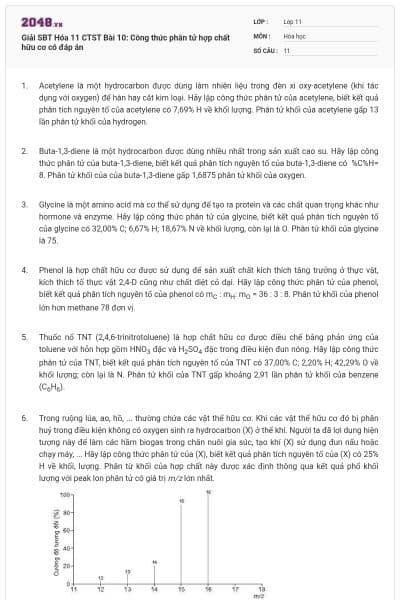 Giải SBT Hóa 11 CTST Bài 10: Công thức phân tử hợp chất hữu cơ có đáp án