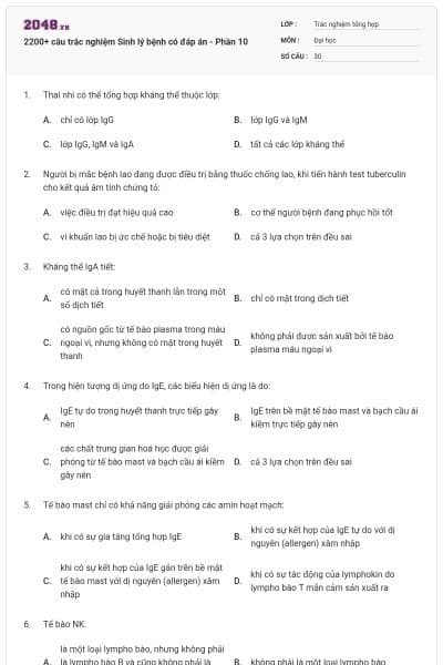 2200+ câu trắc nghiệm Sinh lý bệnh có đáp án - Phần 10