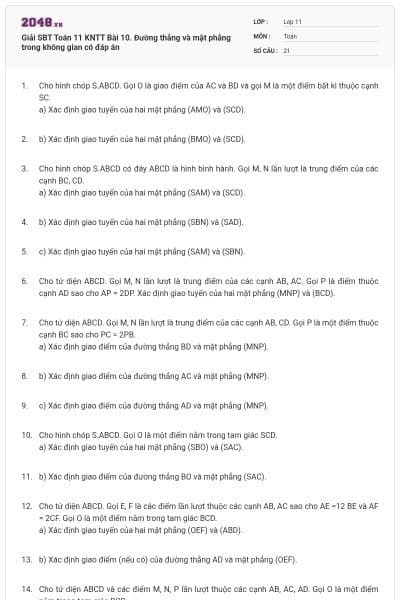 Giải SBT Toán 11 KNTT Bài 10. Đường thẳng và mặt phẳng trong không gian có đáp án