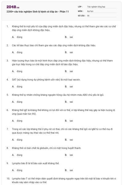 2200+ câu trắc nghiệm Sinh lý bệnh có đáp án - Phần 11