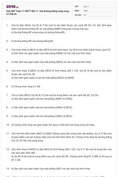 Giải SBT Toán 11 KNTT Bài 11. Hai đường thẳng song song có đáp án