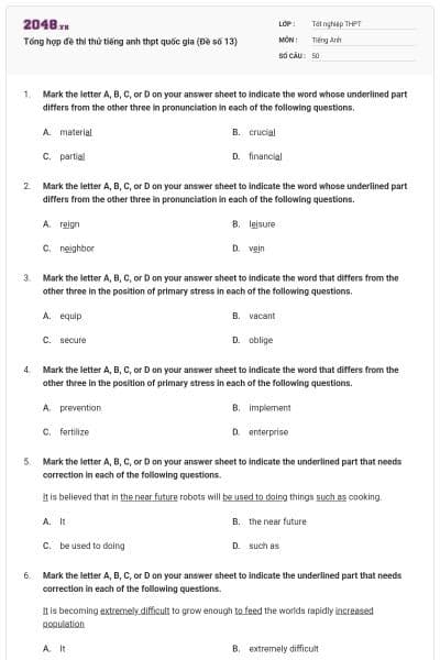 Tổng hợp đề thi thử tiếng anh thpt quốc gia (Đề số 13)