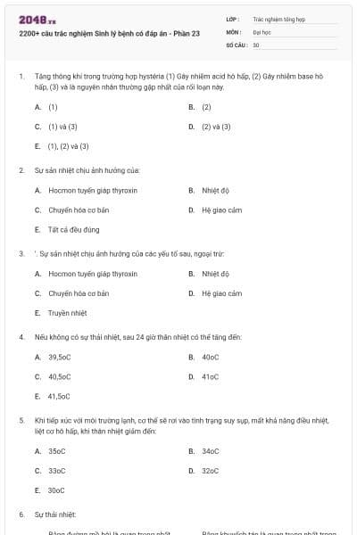 2200+ câu trắc nghiệm Sinh lý bệnh có đáp án - Phần 23
