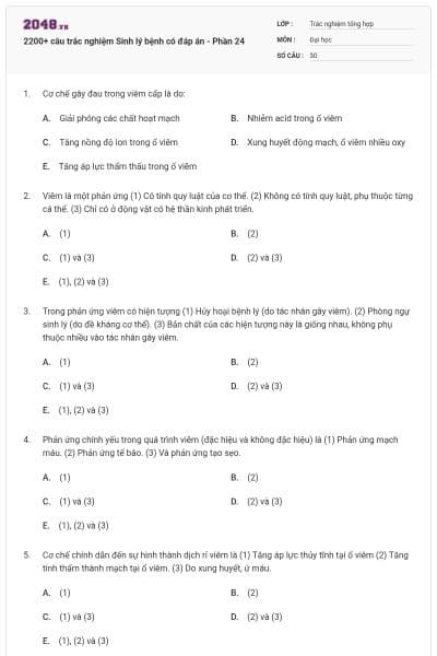 2200+ câu trắc nghiệm Sinh lý bệnh có đáp án - Phần 24