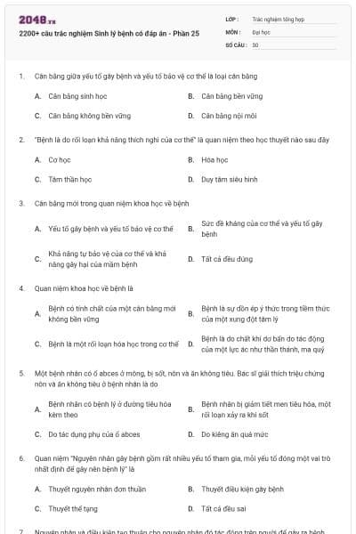 2200+ câu trắc nghiệm Sinh lý bệnh có đáp án - Phần 25