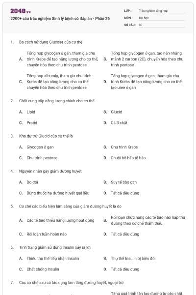 2200+ câu trắc nghiệm Sinh lý bệnh có đáp án - Phần 26