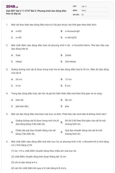 Giải SBT Vật lí 11 CTST Bài 2: Phương trình dao động điều hòa  có đáp án