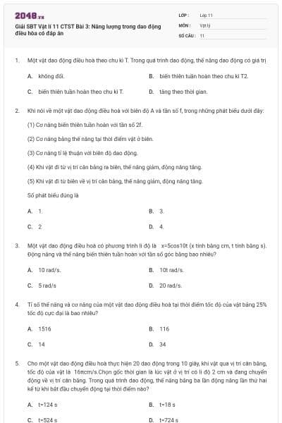Giải SBT Vật lí 11 CTST Bài 3: Năng lượng trong dao động điều hòa có đáp án