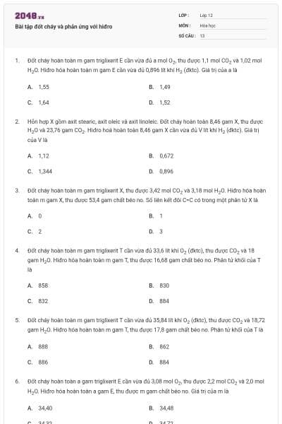 Bài tập đốt cháy và phản ứng với hiđro