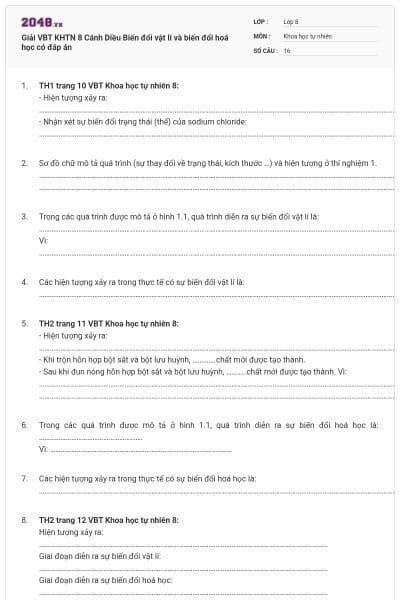 Giải VBT KHTN 8 Cánh Diều Biến đổi vật lí và biến đổi hoá học có đáp án
