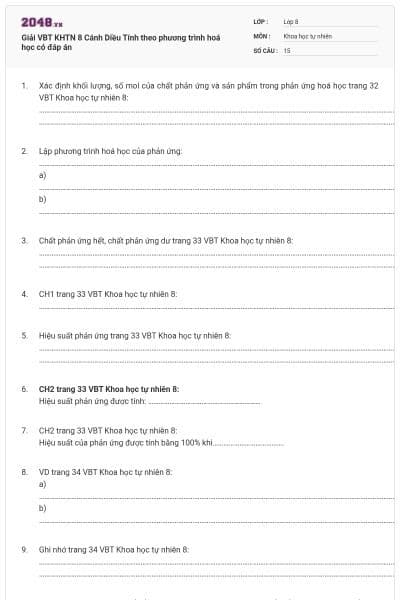 Giải VBT KHTN 8 Cánh Diều Tính theo phương trình hoá học có đáp án