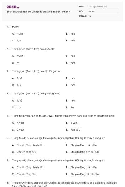 200+ câu trắc nghiệm Cơ học kĩ thuật có đáp án - Phần 4
