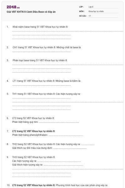 Giải VBT KHTN 8 Cánh Diều Base có đáp án