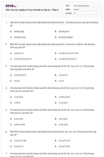 200+ câu trắc nghiệm Cơ học kĩ thuật có đáp án - Phần 5