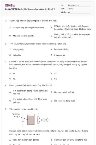 Ôn tập THPTGQ môn Hóa Học cực hay có đáp án (Đề số 9)