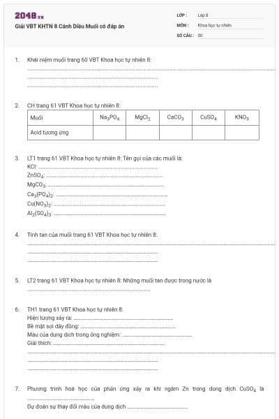 Giải VBT KHTN 8 Cánh Diều Muối có đáp án