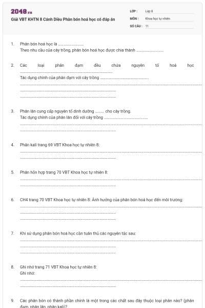Giải VBT KHTN 8 Cánh Diều Phân bón hoá học có đáp án