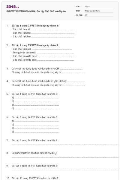 Giải VBT KHTN 8 Cánh Diều Bài tập Chủ đề 2 có đáp án