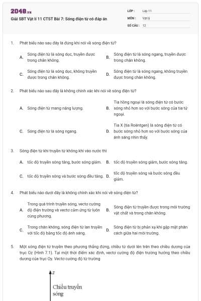 Giải SBT Vật lí 11 CTST Bài 7: Sóng điện từ có đáp án