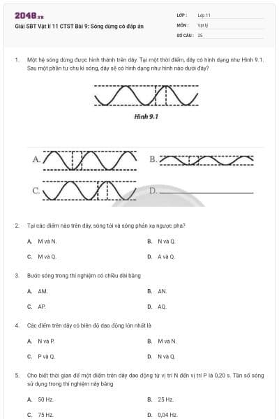 Giải SBT Vật lí 11 CTST Bài 9: Sóng dừng có đáp án