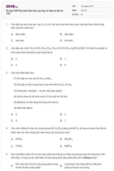 Ôn tập THPTGQ môn Hóa Học cực hay có đáp án (Đề số 10))