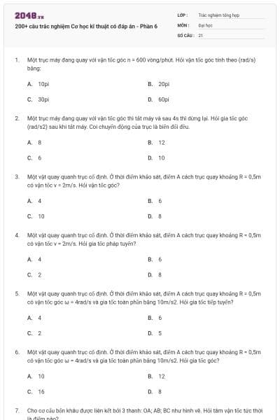 200+ câu trắc nghiệm Cơ học kĩ thuật có đáp án - Phần 6