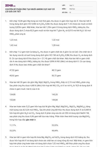 CHUYÊN ĐỀ PHẢN ỨNG TẠO MUỐI AMONI CỰC HAY CÓ LỜI GIẢI CHI TIẾT