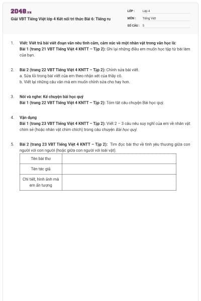 Giải VBT Tiếng Việt lớp 4 Kết nối tri thức Bài 6: Tiếng ru