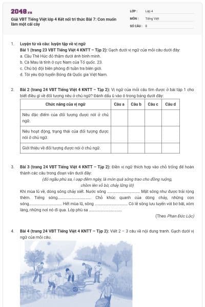 Giải VBT Tiếng Việt lớp 4 Kết nối tri thức Bài 7: Con muốn làm một cái cây