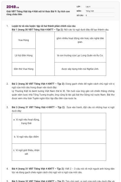 Giải VBT Tiếng Việt lớp 4 Kết nối tri thức Bài 9: Sự tích con rồng cháu tiên