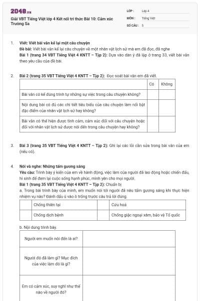 Giải VBT Tiếng Việt lớp 4 Kết nối tri thức Bài 10: Cảm xúc Trường Sa