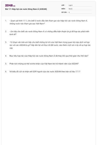 Bài 17: Hiệp hội các nước Đông Nam Á (ASEAN)