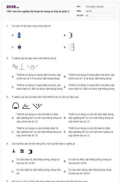 100+ câu trắc nghiệm Kỹ thuật đo lường có đáp án phần 2