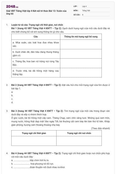 Giải VBT Tiếng Việt lớp 4 Kết nối tri thức Bài 13: Vườn của ông tôi