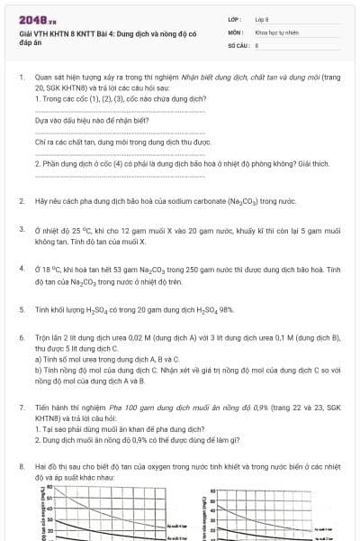 Giải VTH KHTN 8 KNTT Bài 4: Dung dịch và nồng độ có đáp án