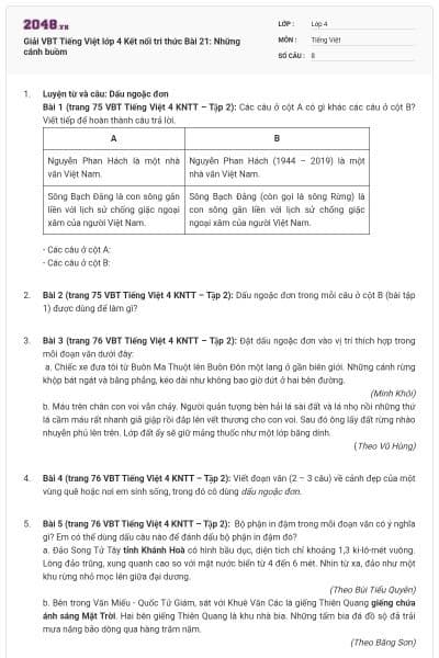 Giải VBT Tiếng Việt lớp 4 Kết nối tri thức Bài 21: Những cánh buồm