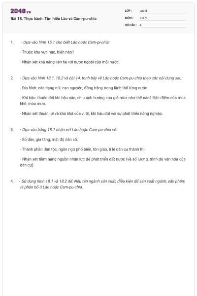 Bài 18: Thực hành: Tìm hiểu Lào và Cam-pu-chia