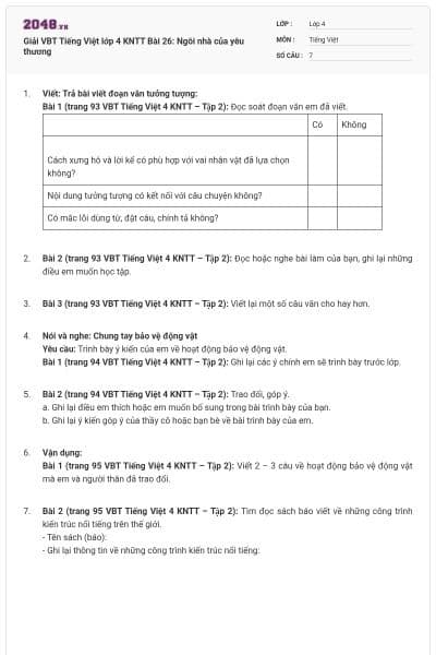 Giải VBT Tiếng Việt lớp 4 KNTT Bài 26: Ngôi nhà của yêu thương