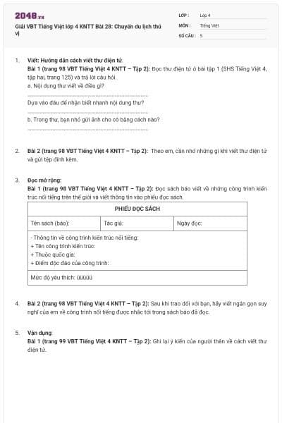 Giải VBT Tiếng Việt lớp 4 KNTT Bài 28: Chuyến du lịch thú vị