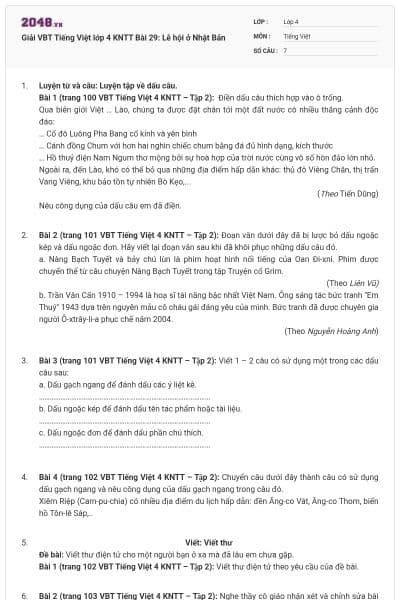 Giải VBT Tiếng Việt lớp 4 KNTT Bài 29: Lễ hội ở Nhật Bản