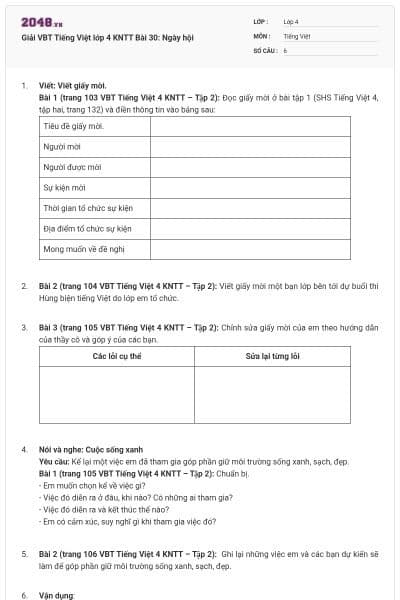 Giải VBT Tiếng Việt lớp 4 KNTT Bài 30: Ngày hội