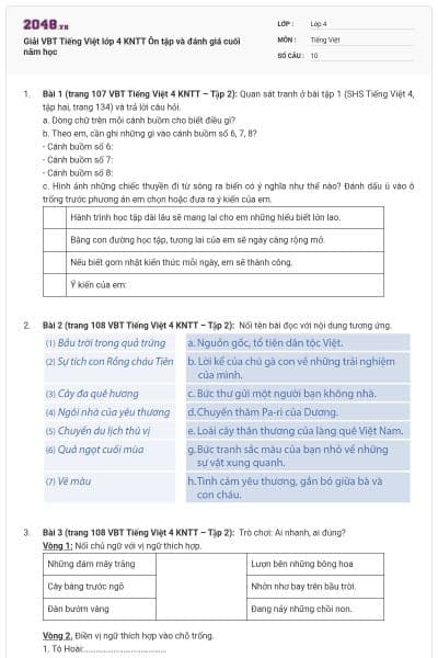 Giải VBT Tiếng Việt lớp 4 KNTT Ôn tập và đánh giá cuối năm học