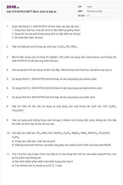 Giải VTH KHTN 8 KNTT Bài 8: Acid có đáp án