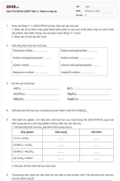 Giải VTH KHTN 8 KNTT Bài 11: Muối có đáp án