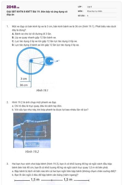 Giải SBT KHTN 8 KNTT Bài 19. Đòn bẩy và ứng dụng có đáp án