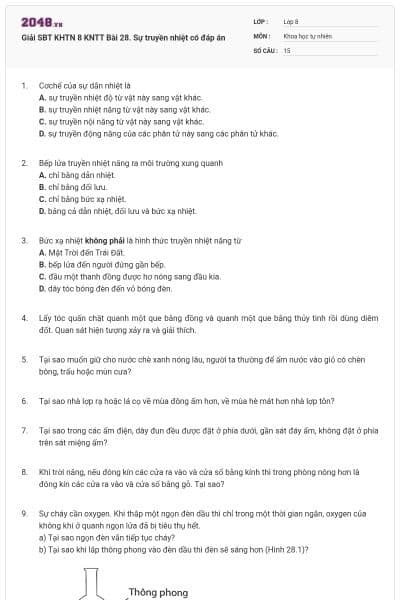 Giải SBT KHTN 8 KNTT Bài 28. Sự truyền nhiệt có đáp án