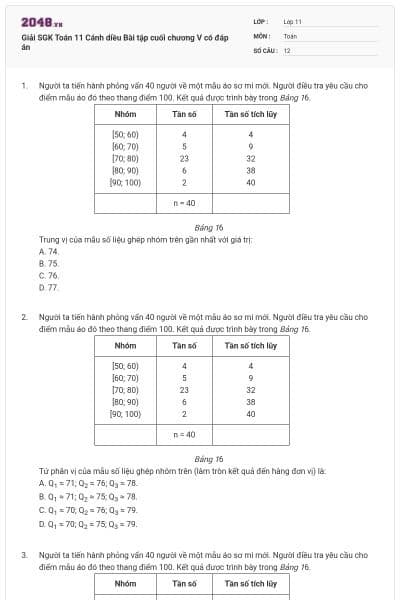 Giải SGK Toán 11 Cánh diều Bài tập cuối chương V có đáp án
