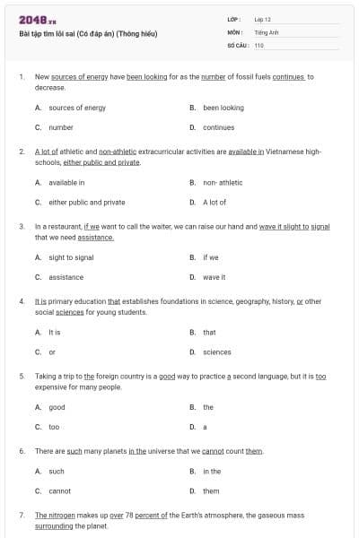 Bài tập tìm lỗi sai (Có đáp án) (Thông hiểu)